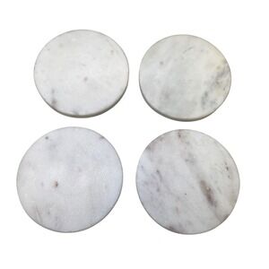 Jodhpuri Home White Marble Round Coasters Set of 4 Natural Stone 4 Inch